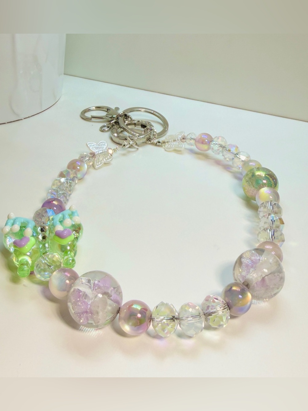 Aurora Butterfly Beaded Bracelet - Iridescent Green & Pastel